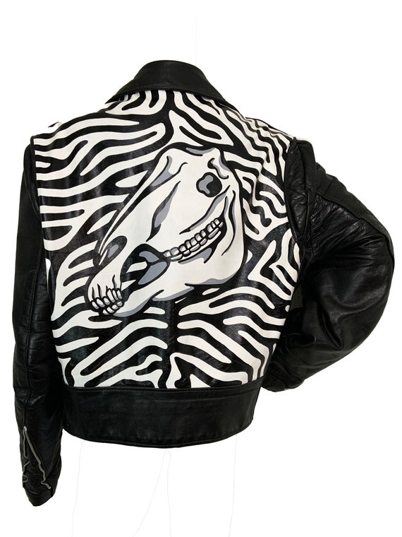 Hand Painted Leather Jacket Zebra Print M Unisex Custom Vintage - Etsy