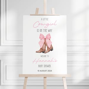 Cowgirl Baby Shower Welcome Sign, Editable Rodeo Baby Shower Welcome Sign Girl Cowgirl Sign for Baby Shower Girl, Pink Cowgirl Welcome Sign