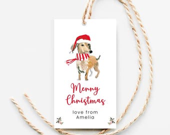 Dachshund Christmas Gift Tags Printable, Sausage Dog Christmas Tag, Digital Merry Christmas Tag with Dogs, Cute Dog Tag for Holiday Gifts