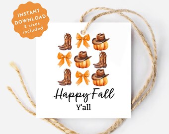 Etiqueta de regalo imprimible "Feliz otoño a todos", descarga instantánea.