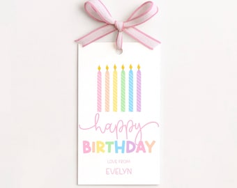 Editable Happy Birthday Gift Tag, Pastel Birthday Tag for Girls