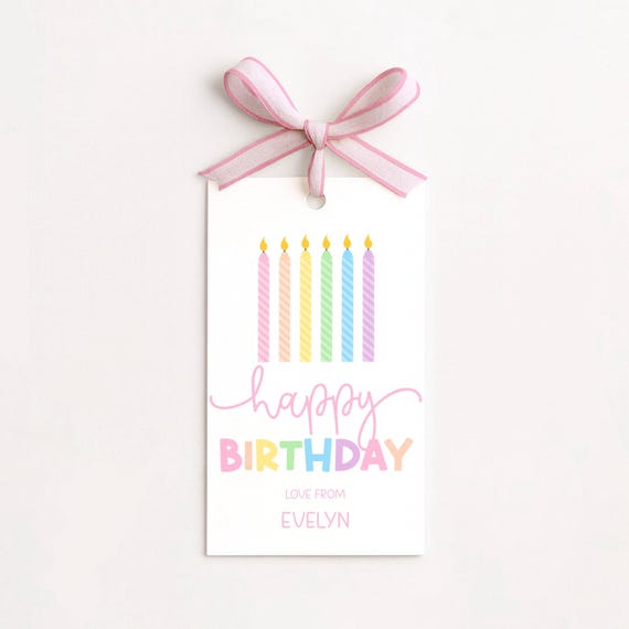Editable Happy Birthday Gift Tag, Pastel Birthday Tag for Girls