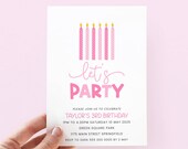 Girl Birthday Invitation Pink Birthday Invite for Girl Birthday Party, Editable Pink Bday Party Invitation Printable, Pink Lets Party