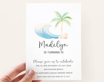 Beach Birthday Invitation, Editable Beach Birthday Party Invite Girl, Digital Summer Birthday Party Invitation for Teen, Beach Invitation