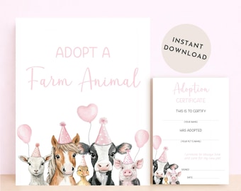 Adopt A Farm Animal Sign & Adoption Certificate Printable, Digital Download