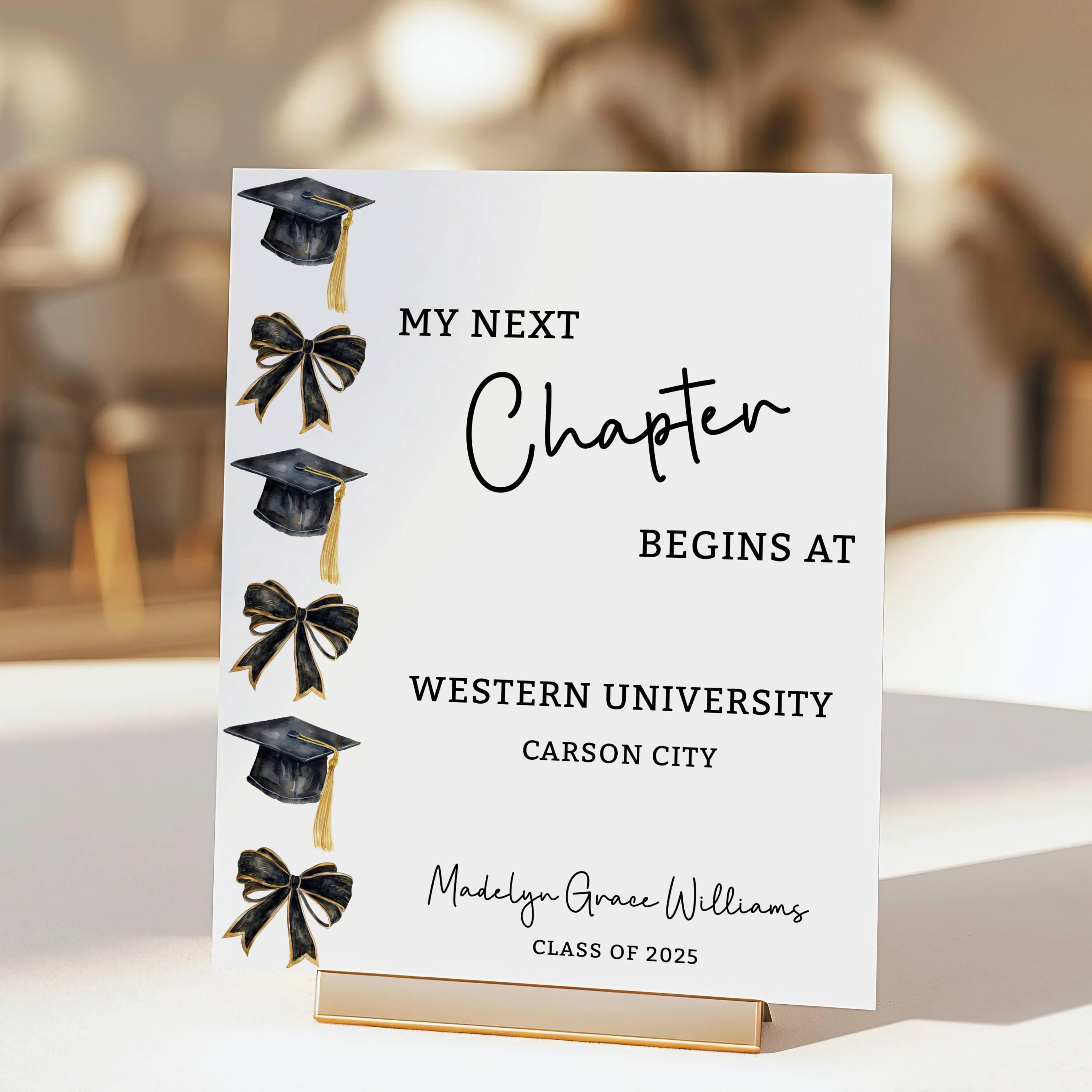 My Next Chapter Graduation Sign, Black Bow Graduation Table Sign ...