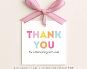 Thank You Favor Tag Printable, Thank You For Celebrating With Me Tags for Birthday Party Treat Bags, Instant Download PDF
