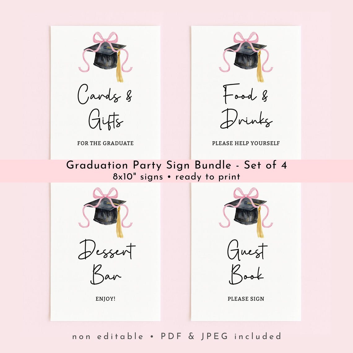 Paper Grad Signs Graduation Party Sign Printable, Grad Signs Pink Bow, 2026 Graduation ...