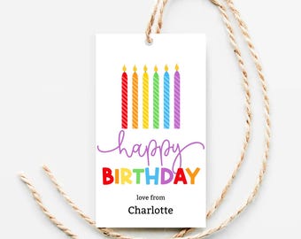 Happy Birthday Tag Printable, Rainbow Birthday Gift Tags, Editable Digital Template