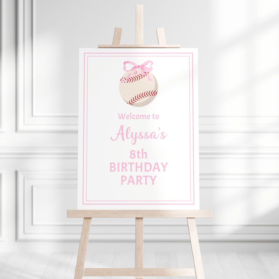 Baseball Welcome Sign, Girl Baseball Birthday Sign Editable, Baseball ...
