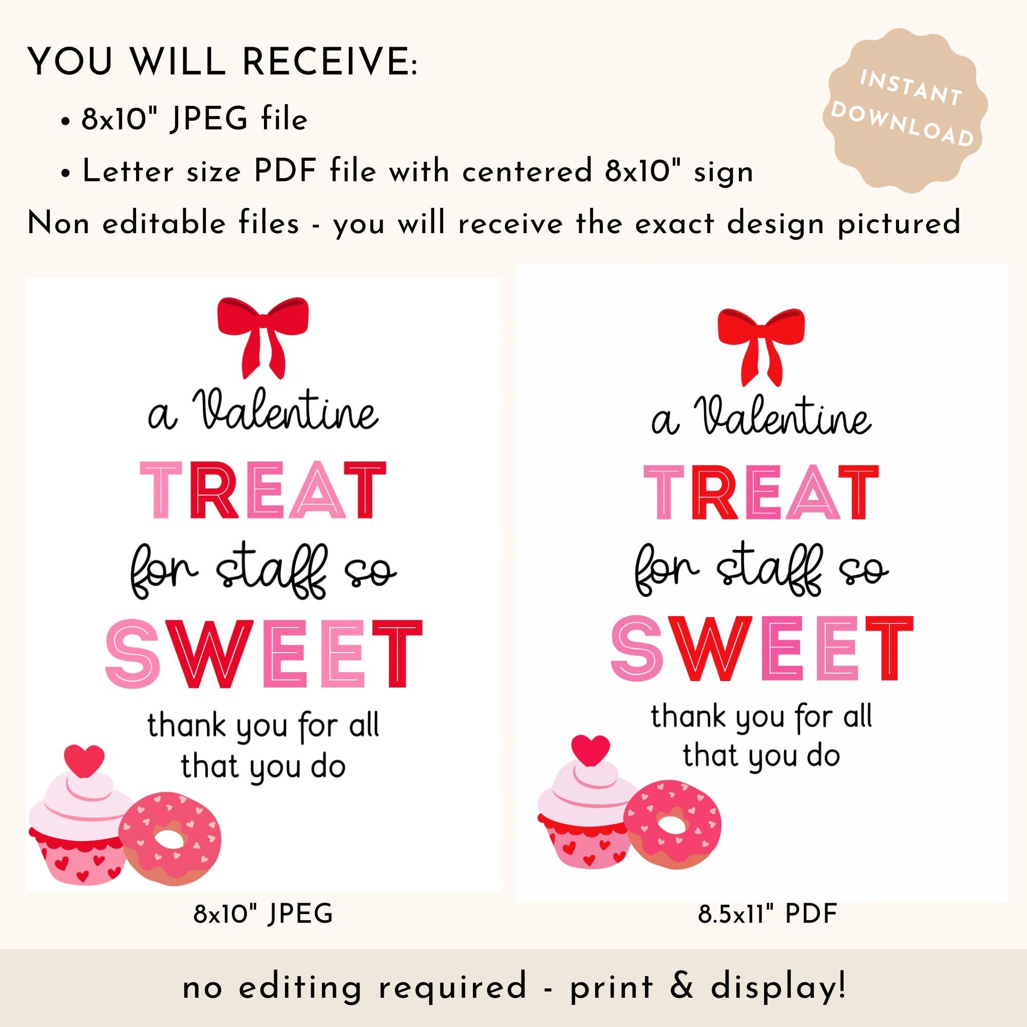 Valentine Staff Treat Sign Printable, Valentine's Day Thank You Sign ...