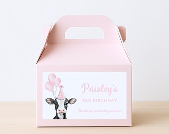 Pink Cow Treat Box Label, Editable Digital Template