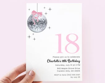 Disco Birthday Invitation 18th, Digital Download