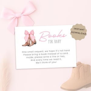 Books For Baby Card Western, Instant Download Cowgirl Baby Shower Books For Baby Printable, Books For Baby Insert Baby Shower for Girl, Pink