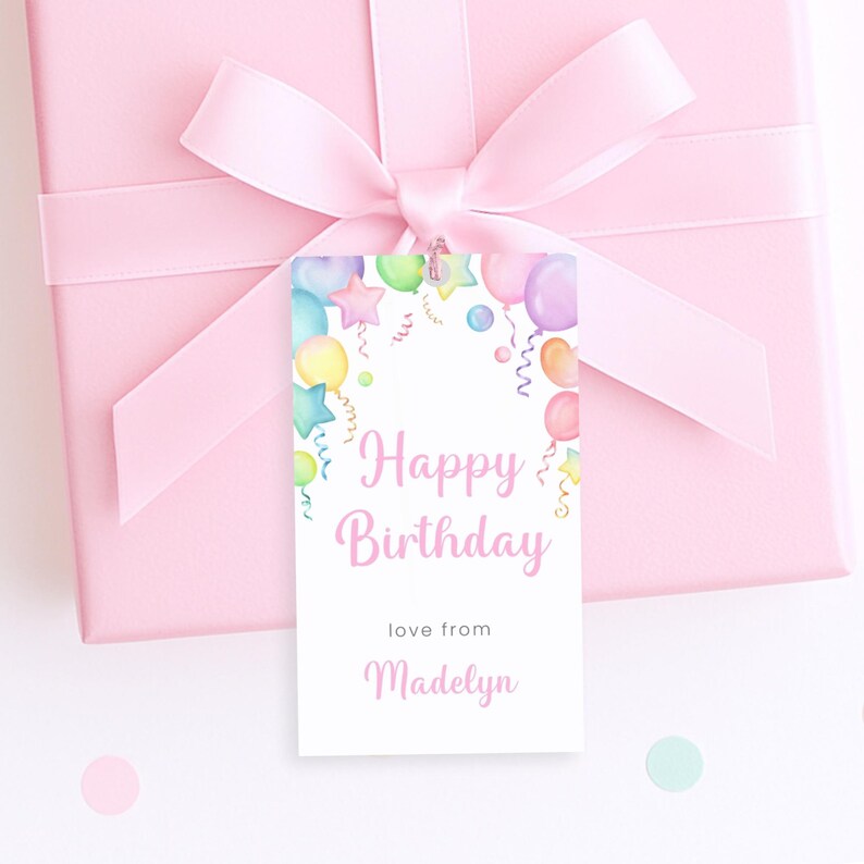 Happy Birthday Gift Tag Printable, Personalized Present Tags for Girls, Digital Template image 6
