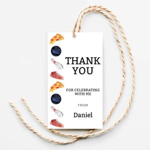 Bowling Favor Tag, Editable Bowling Thank You Tag Printable Bowling Party Gift Tag for Kids, Bowling Birthday Tag for Boys Birthday Party