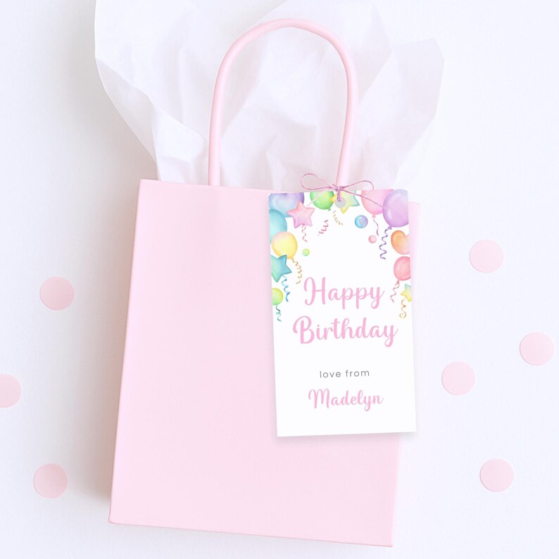Happy Birthday Gift Tag Printable, Personalized Present Tags for Girls, Digital Template image 2