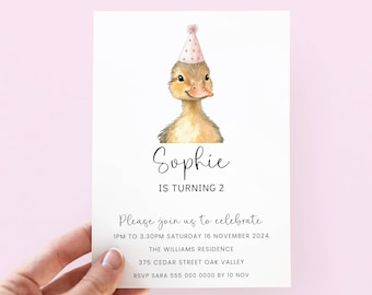 Invito di compleanno a forma di anatroccolo per ragazza, invito di compleanno a forma di anatroccolo rosa modificabile per ragazza, invito a forma di anatroccolo rosa per festa di compleanno per ragazza, anatra carina