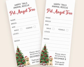Christmas Pet Angel Tree Tags Printable, Editable Digital Template