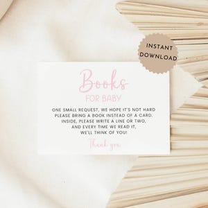 Carte livres pour bébé rose, téléchargement immédiat pour baby shower, apportez un livre à imprimer, livre pour bébé encart pour baby shower, demande de livre d'invitation