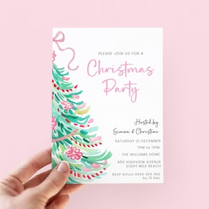 Pink Christmas Party Invitation Girls, Digital Template
