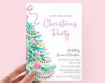Pink Christmas Party Invitation Girls, Digital Template