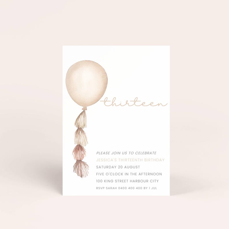 Invito per il 13° compleanno di una ragazza adolescente, invito modificabile per il 13° compleanno in stile boho, invito per la festa di compleanno neutro con download digitale per una ragazza di 13 anni immagine 7