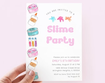 Slime Party Birthday Invitation, Editable Pink Slime Invite Girl, Digital Download