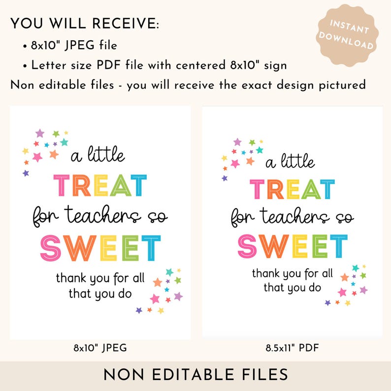 Teacher Appreciation Treat Sign Printable, Colorful Thank You Sign ...