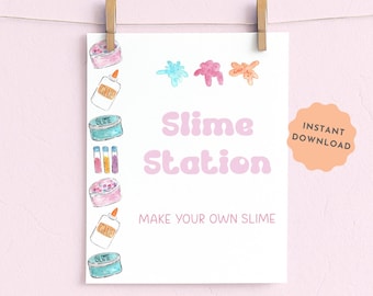 Slime Station Sign, Slime Sign for Girl Birthday Party, Make Your Own Slime Station Sign Printable, Slime Party Decorations, Slime Party