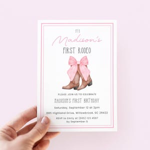 First Rodeo Invite, Cowgirl 1st Birthday Invitation Girl, Digital Template