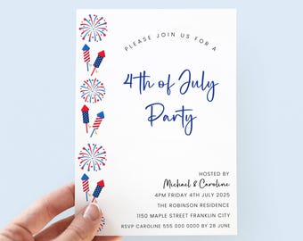 4th of July Party Invitation, Editable 4th of July Invite, Fourth of July Invitation Digital Independence Day Invitation, Red White and Blue
