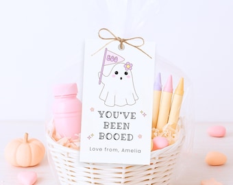 You've Been Booed Tag, Pastel Halloween Tag Editable, Ghost Halloween Gift Tag, Boo Basket Printable Tag, Trick or Treat Tag for Kids