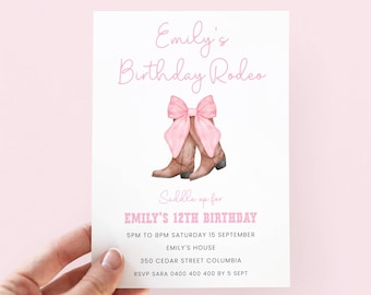 Rodeo Birthday Invitation Girl, Cowgirl Party Invite, Digital Template