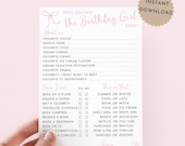 Who Knows The Birthday Girl Best Printable, Teen Girl Party Game Pink Bow, Instant Download Pink Birthday Party Game, Tween Birthday Game