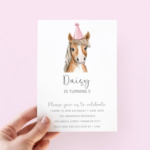Pferde-Geburtstags-Einladung, bearbeitbarer rosa Pferdegeburtstag laden Mädchen ein, niedliche Pferdeeinladung für Mädchen-Geburtstagsfeier, Pferdeparty-Einladung