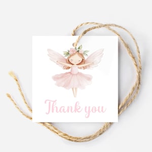Fairy Thank You Tag, Instant Download Fairy Tag Printable Fairy Birthday Party Favor Tag for Goodie Bag, Pink Fairy Gift Tag for Party Favor