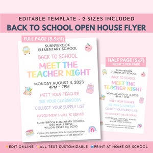 Meet The Teacher Night Flyer Pastel, Editable Template Back to School Open House Invitation, Open Classroom Printable, Meet Your Teacher
