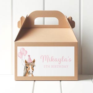 Horse Gable Box Labels Girls Birthday, Pink Horse Treat Box Label Template, Digital Favor Box Label Farm Theme, Horse Gift Box Sticker Label