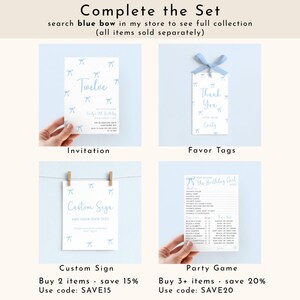 Blue Bow Invitation Girl 11, Editable 11th Birthday Party Invite Girls image 6