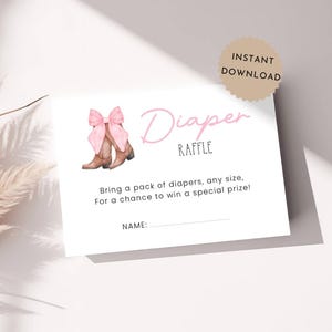 Cowgirl Windel Raffle Karte, sofortiger Download Cowgirl Baby Dusche Windel Raffle Ticket druckbare, Windel Raffle einfügen Baby-Dusche für Mädchen
