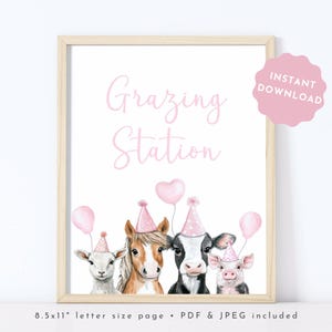 Pink Farm Party Sign, Grazing Station Sign Girl Farm Birthday Sign, Instant Download Barnyard Birthday Grazing Table Sign Digital, Pink