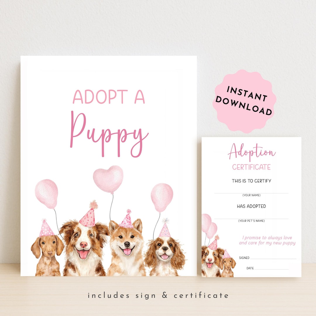 Adopt A Puppy Sign, Instant Download Puppy Adoption Certificate for ...