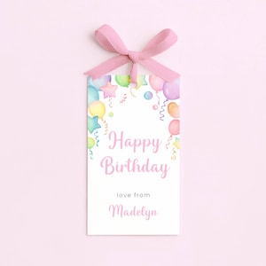 Happy Birthday Gift Tag Printable, Personalized Present Tags for Girls, Digital Template