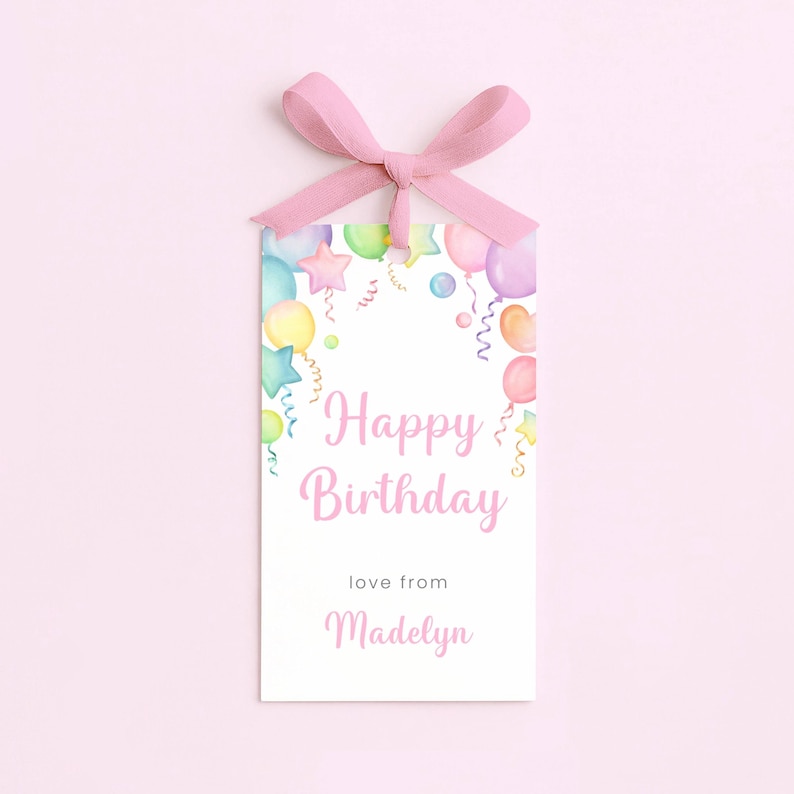 Happy Birthday Gift Tag Printable, Personalized Present Tags for Girls, Digital Template