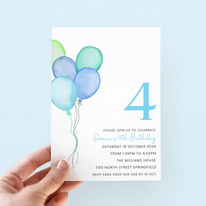 4th Birthday Invitation Boy, 4 Year Old Party Invite, Digital Download