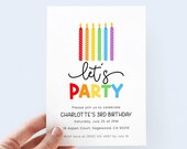 Rainbow Birthday Invitation for Kids, Colorful Let's Party Invite, Digital Template