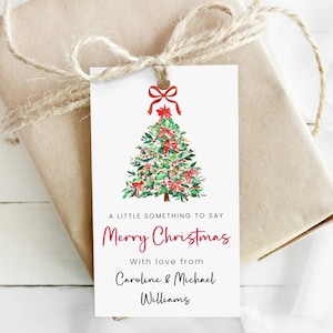 Merry Christmas Tag, Editable Red Christmas Gift Tag Printable, Digital Christmas Tree Tag Red Bow, Holiday Party Favor Tag, Treat Bag Tags