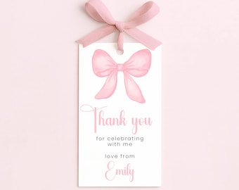 Pink Thank You Tag, Editable Favor Tag for Coquette Bow Birthday Party