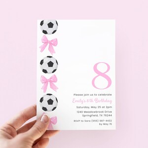 Soccer Birthday Invitation Girl, Editable Girl Soccer Invite, Pink Bow Soccer Party Invitation